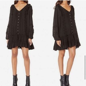 Free People Boho Black Eyelet Long Sleeved Dress